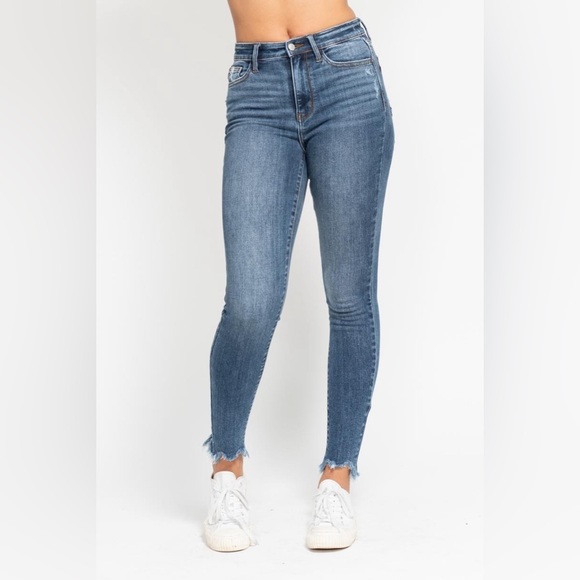 Judy Blue High Waist Skinny Jeans with Destroy & Shark Bit Hem